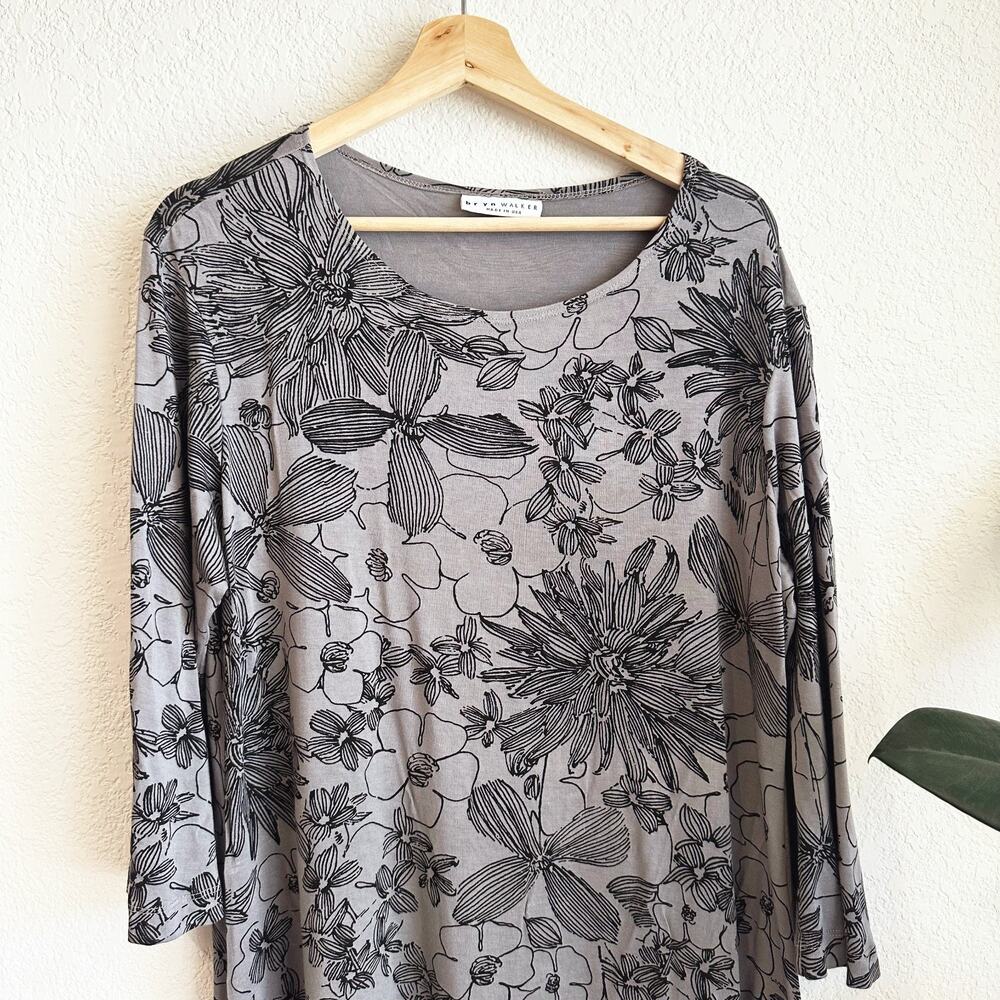 Bryn Walker Jersey Knit Tunic Dress Large Floral Stretch Lagenlook Casual Artsy - Picture 2 of 8
